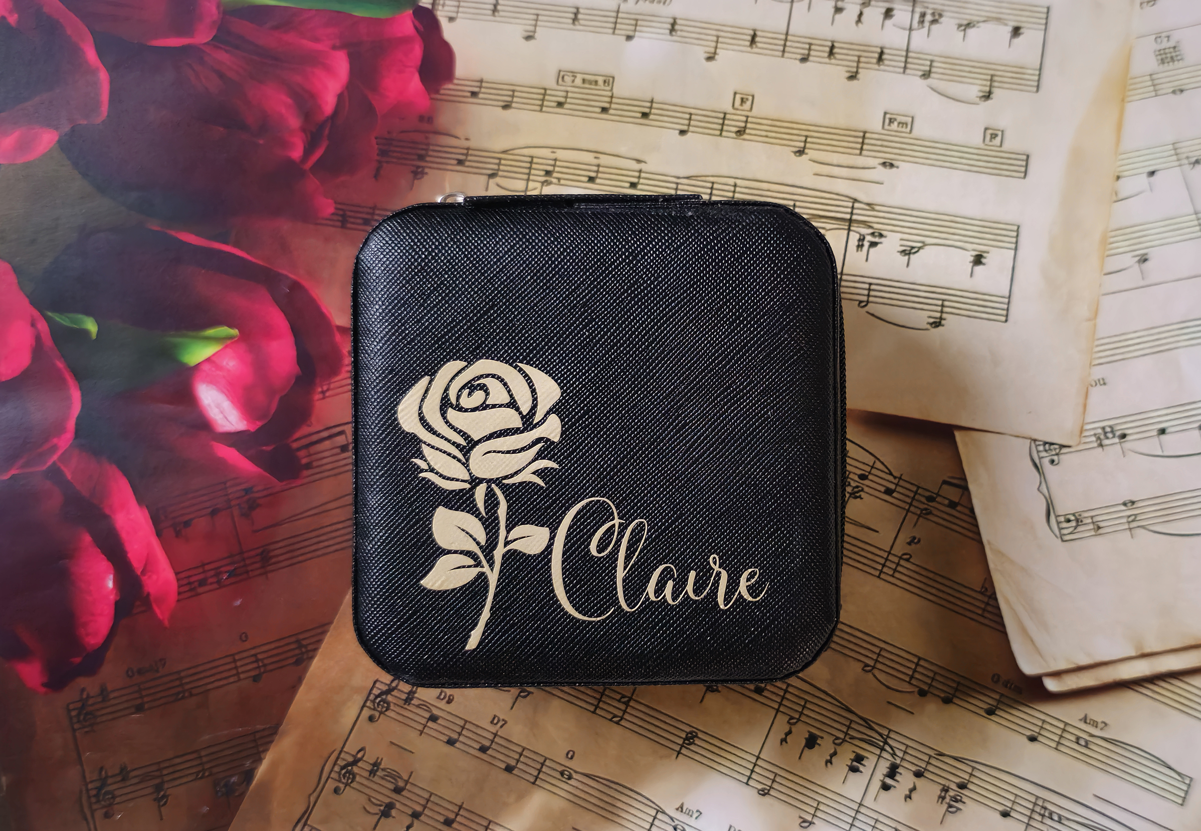 Personalized travel jewelry box, small square earring organizer, bridesmaid gifts box for sister, friend